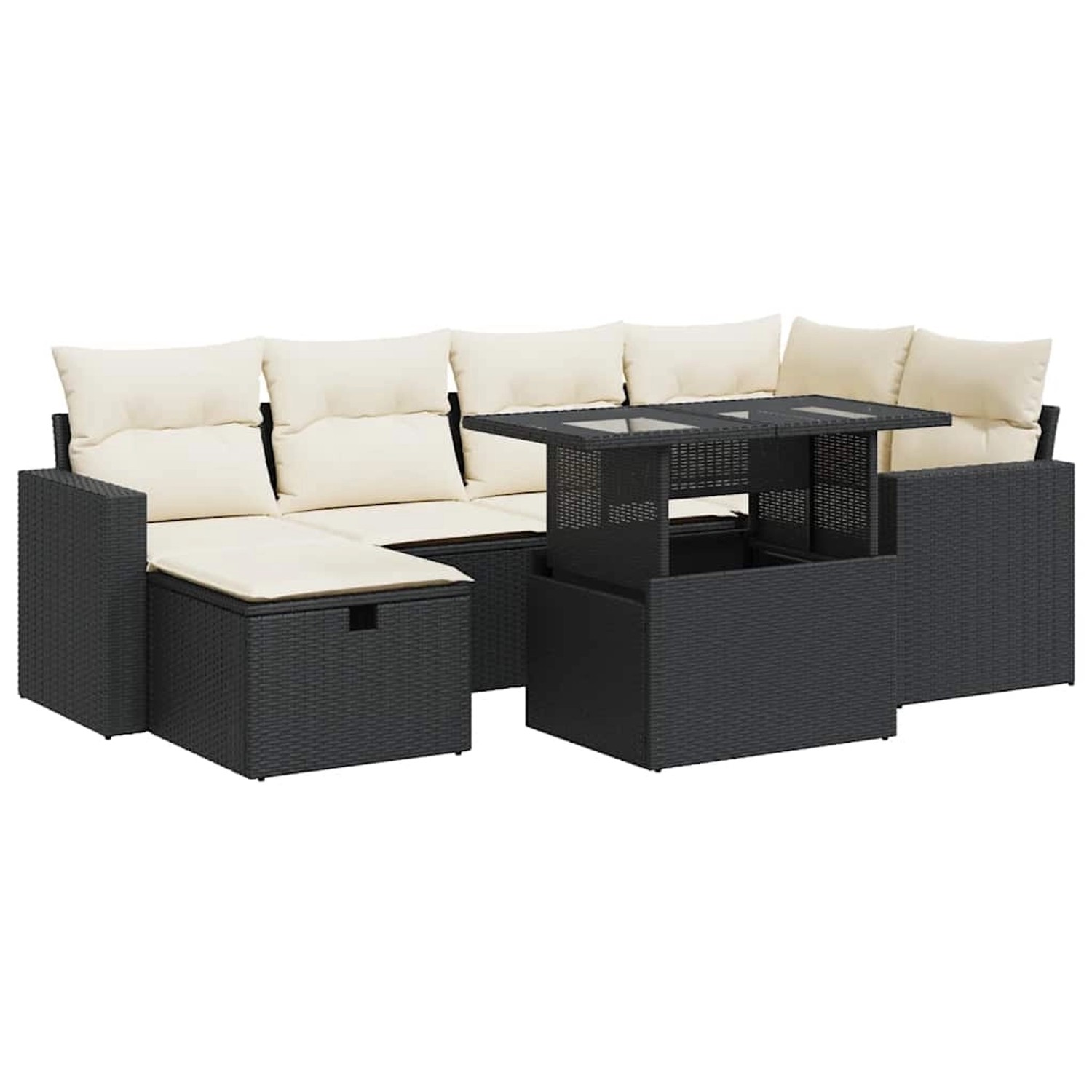 vidaXL 7-Tlg Garten-Sofagarnitur mit Kissen Schwarz Poly Rattan 3327816 günstig online kaufen