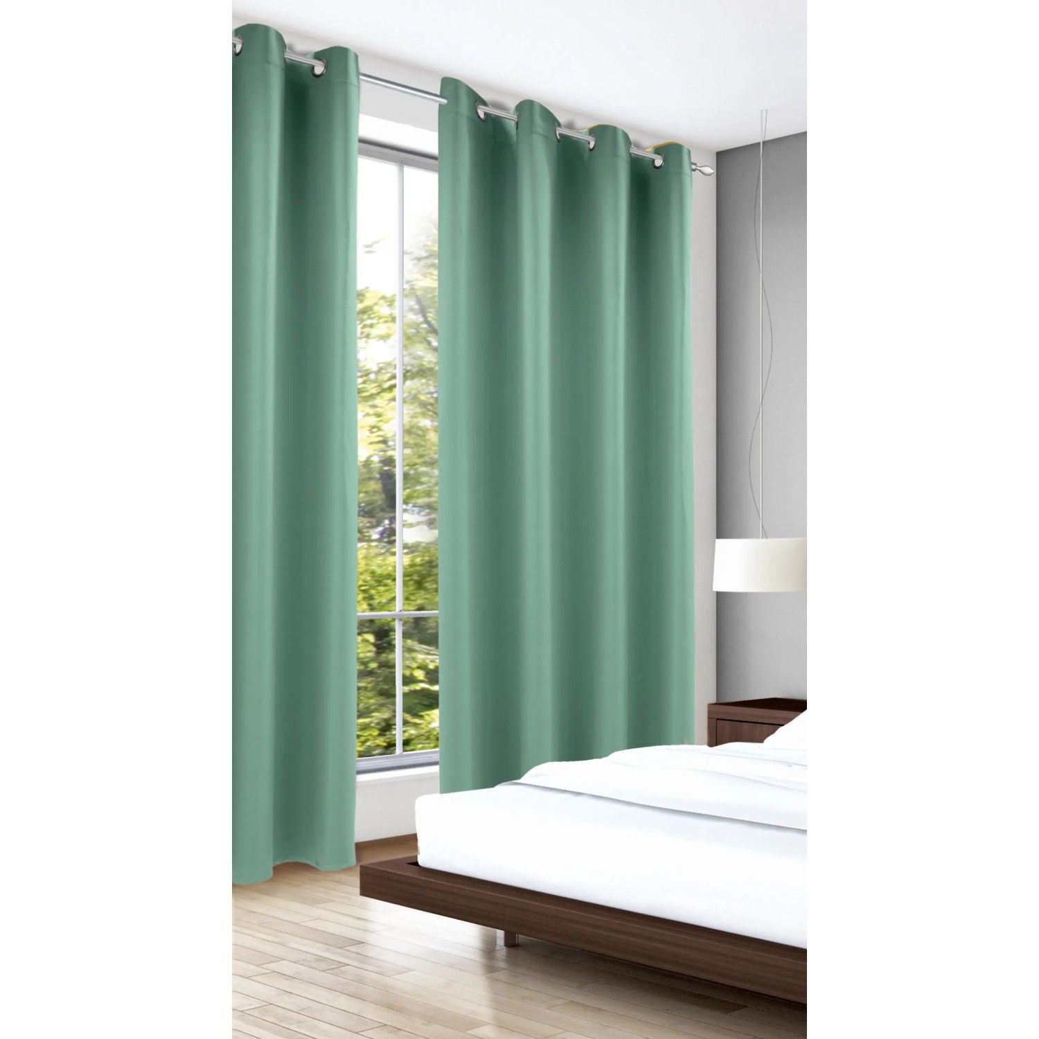 Blickdichter, salbeifarbener Ösenschal „Marene“ von Neusser Collection, 245x140 cm. Fenstervorhang mit Ösen.