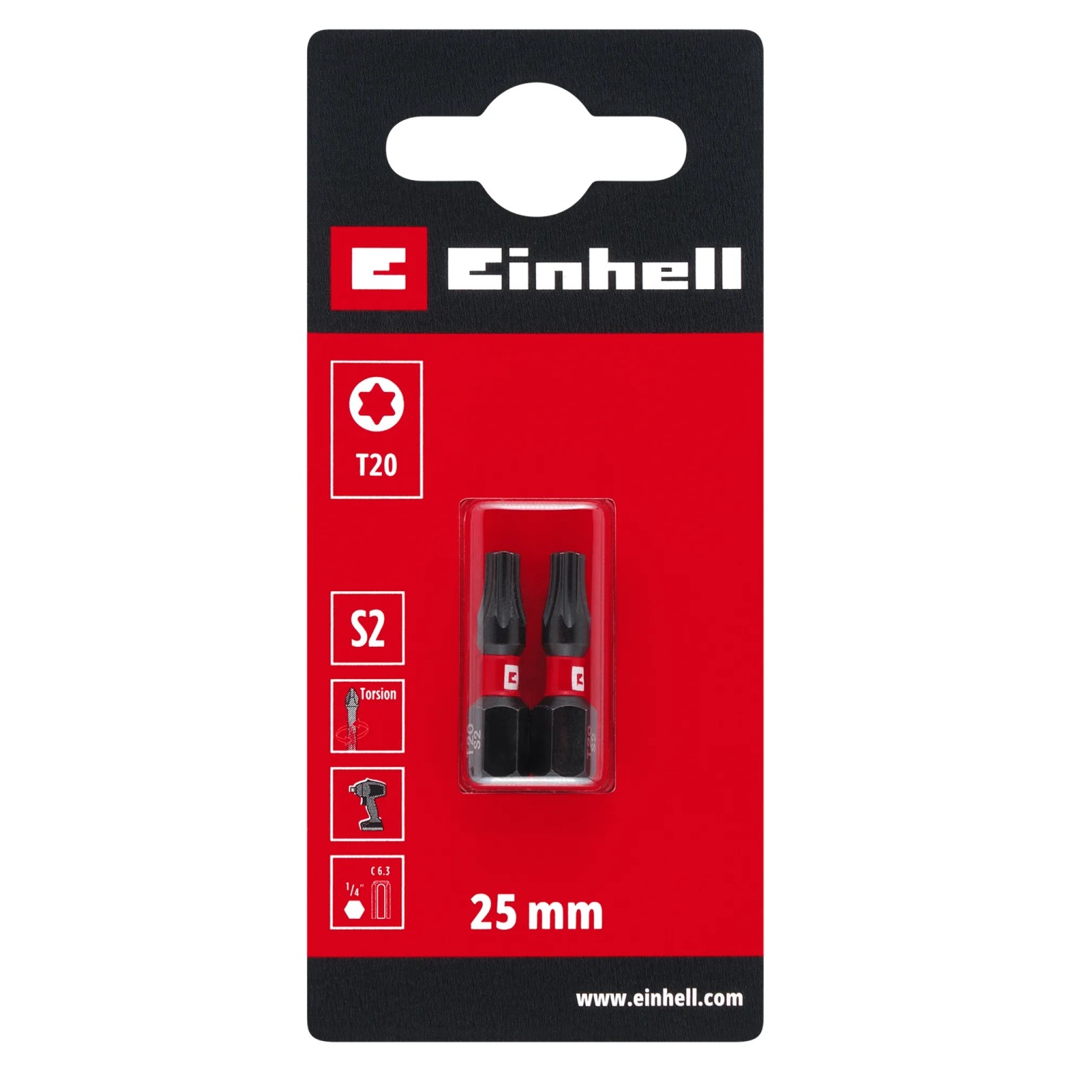 Einhell Impact Bit-Set, 2-teilig, T20, 25 mm. Schraubendreher-Bits für Akkuschrauber.