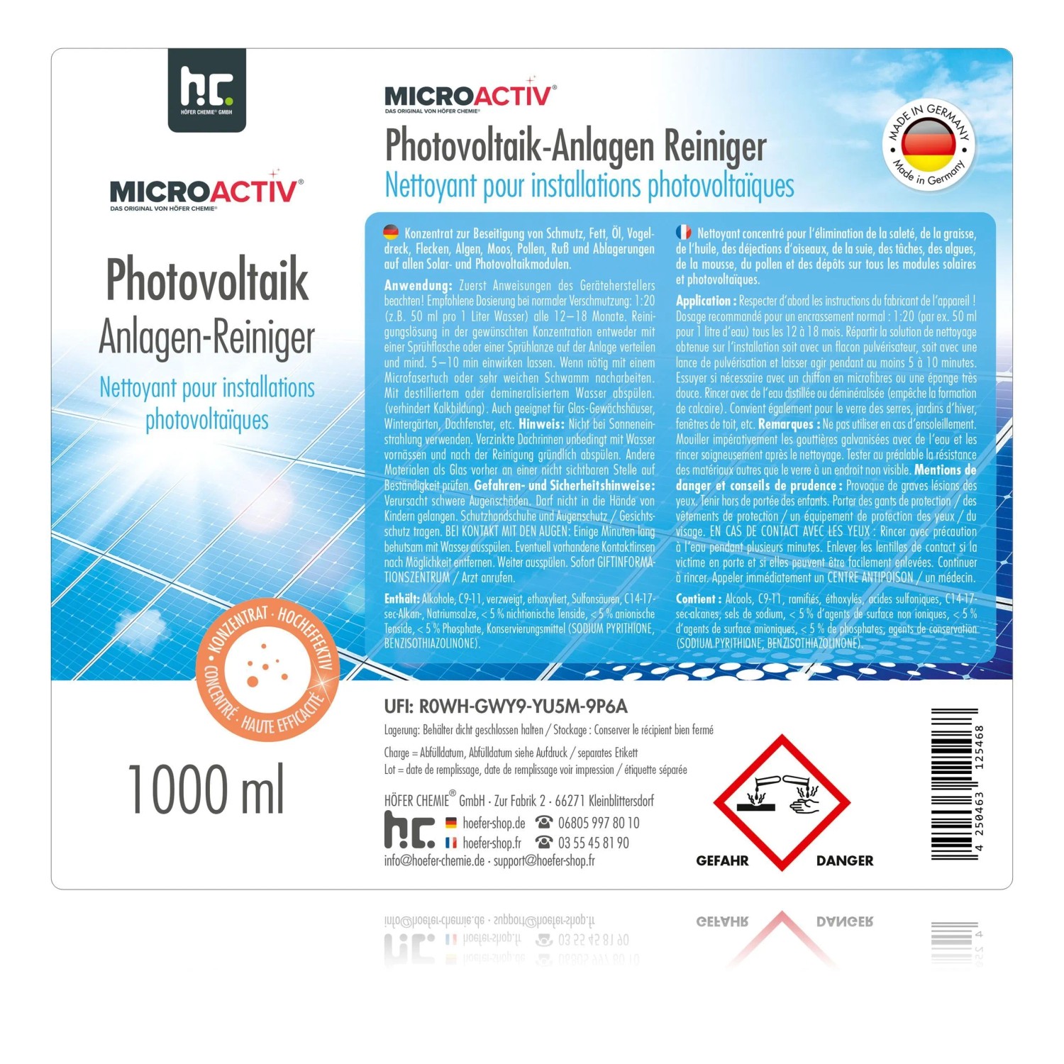 Microactiv Photovoltaik Reiniger 1l: Reinigungsflasche für Solaranlagen und Balkonkraftwerke.