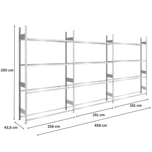 Verzinktes Reifenregal Tire Pro, 4 Ebenen, Fachlast 150 kg, für bis zu 21 Reifen pro Ebene.