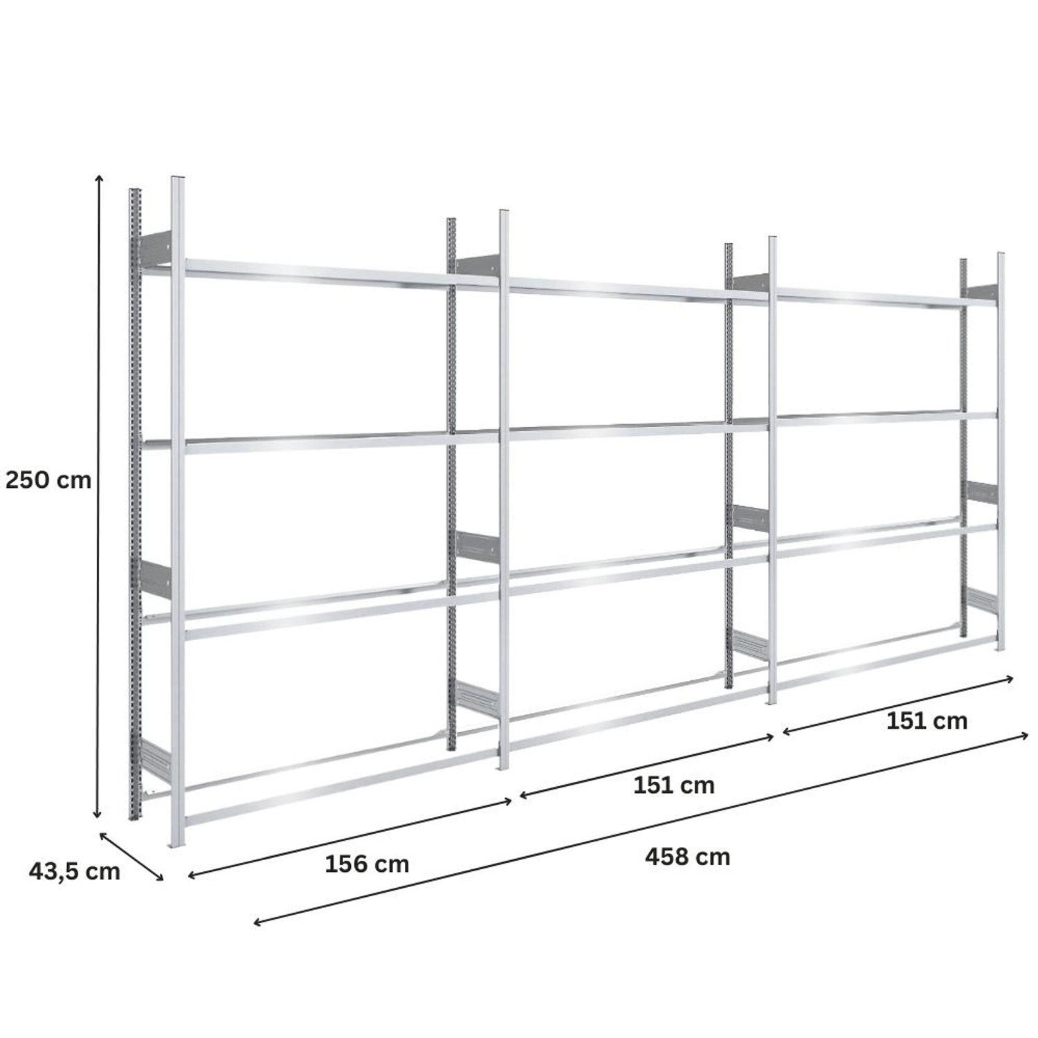 Verzinktes Reifenregal Tire Pro, 4 Ebenen, Fachlast 150 kg, für bis zu 21 Reifen pro Ebene.