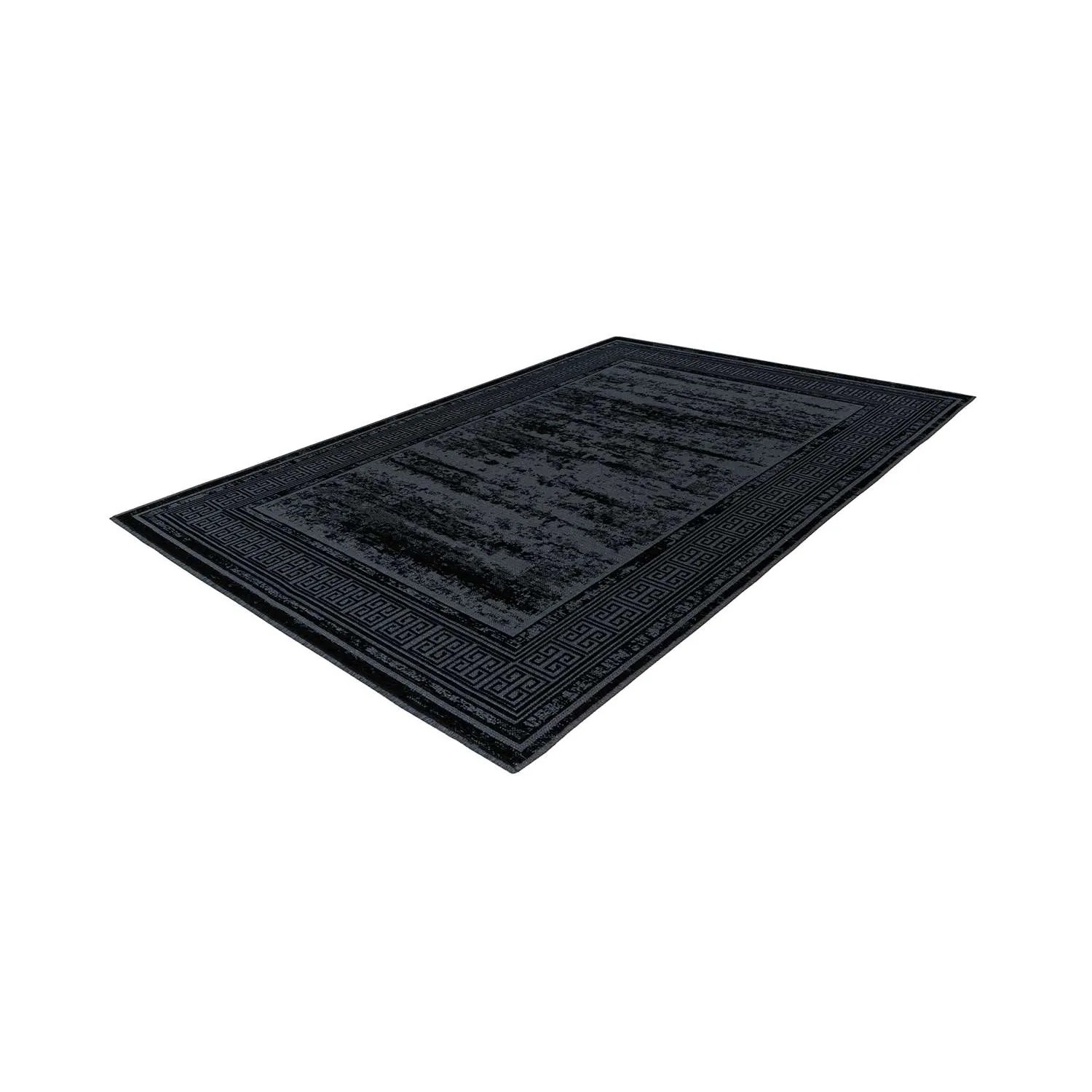 Schwarzer Kurzflor Teppich (80x150 cm) im klassischen Design mit modernem Used-Look.