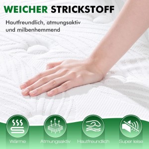 Detailaufnahme: Hand auf HOMAVO Taschenfederkernmatratze (160x200). Weicher, atmungsaktiver Bezug.