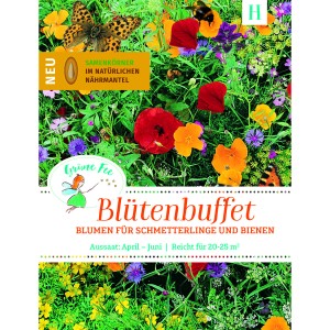 Grüne Fee Easyseed Blumenmischung für Schmetterlinge und Bienen in Streuschachtel.