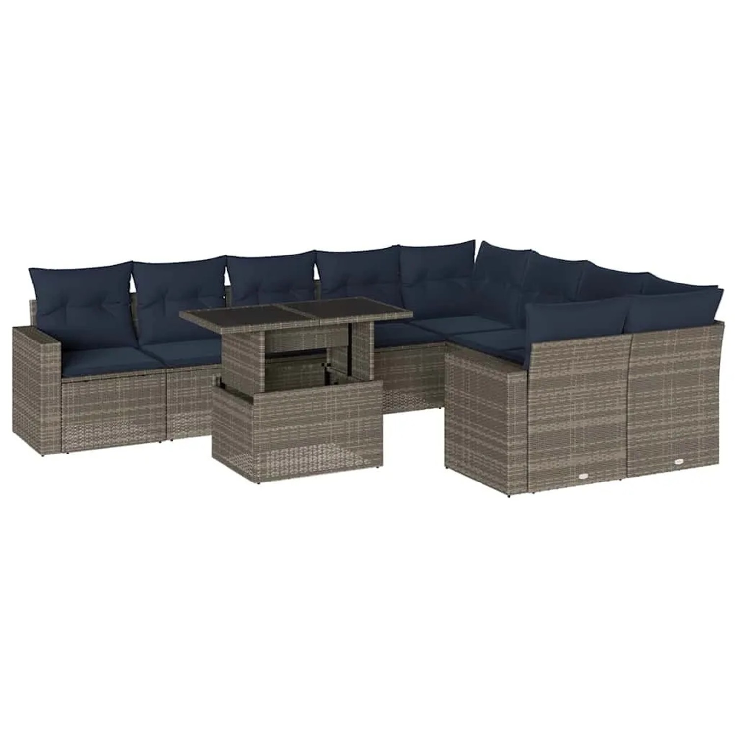 vidaXL 10-Tlg Gartensofa-Set mit Kissen Grau Polyrattan 3267501 günstig online kaufen