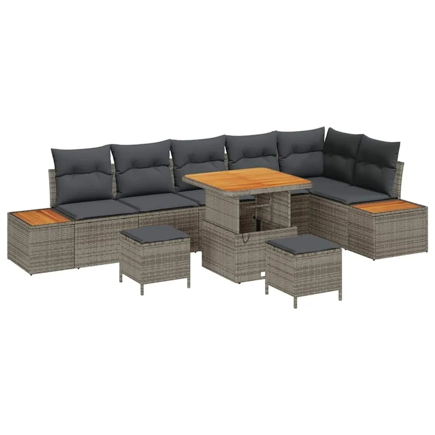 vidaXL Gartensofa-Set mit Kissen mit Speicher 9 Stk Grau Poly Rattan 336488 günstig online kaufen