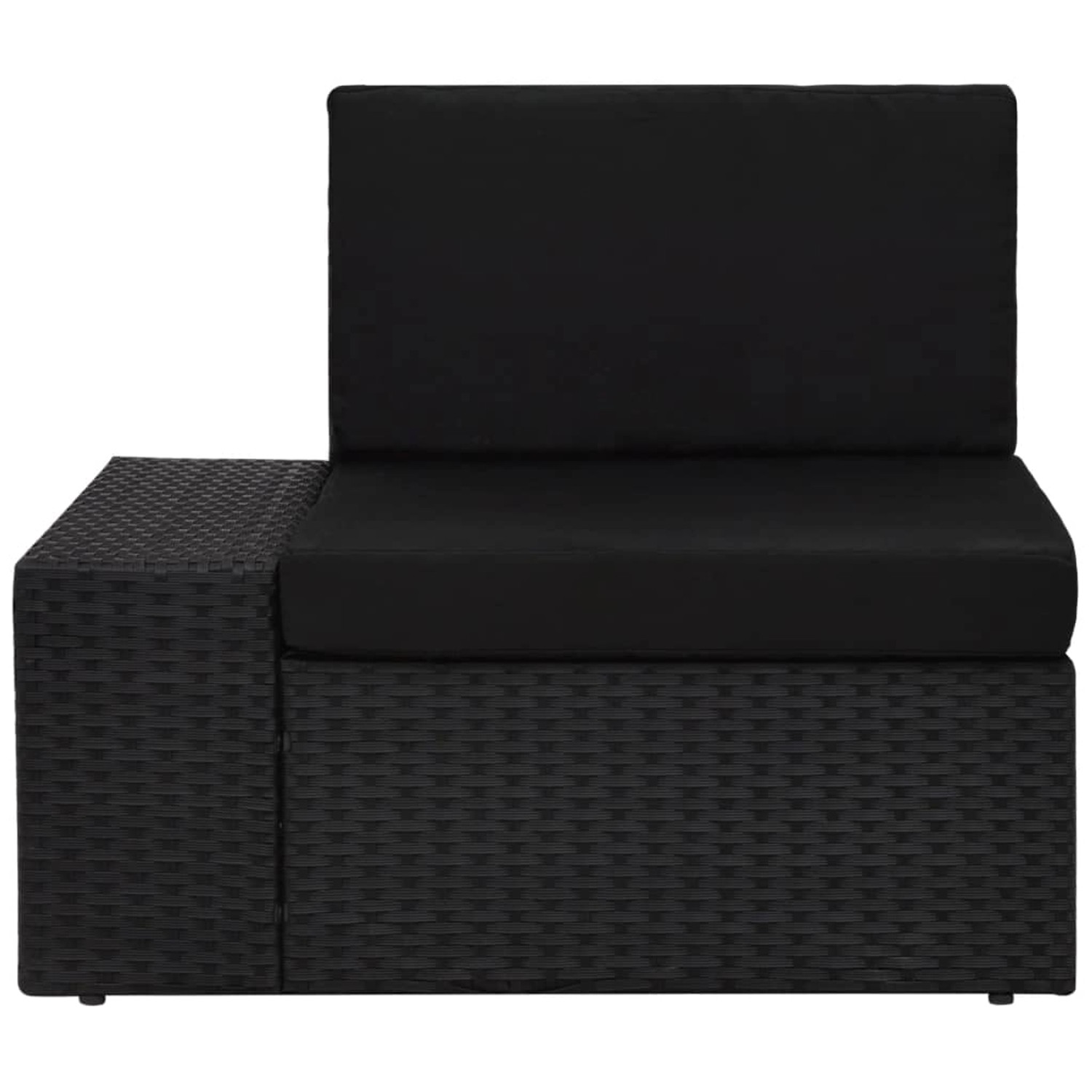 Schwarzes Ecksofa aus Polyrattan, Teil eines modularen Garten-Lounge-Sets.