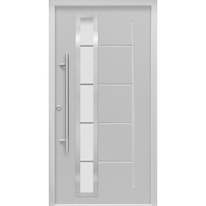 Graue Haustür Thermospace Paris Prime mit Edelstahlgriff und Glaseinsatz.