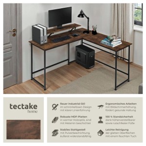 Tectake Schreibtisch Melrose Industrial Style Holz und Stahl  140 x 130 x 76 50 cm Industrial Holz Dunkel  Rustikal