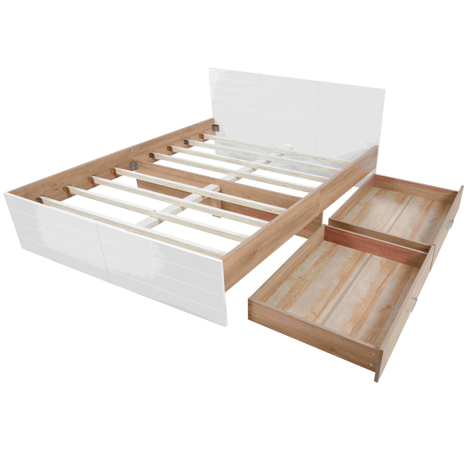okwish Holzbett 180x200cm mit 2 Schubladen Schlafzimmer Eiche Weiß ohne Matratze