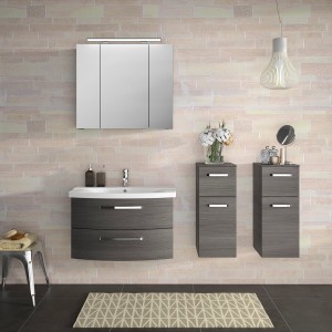 Pelipal Badmöbel-Set Serie 4010, Graphit Struktur, 84 cm, 3-teilig mit LED-Aufsatzleuchte.