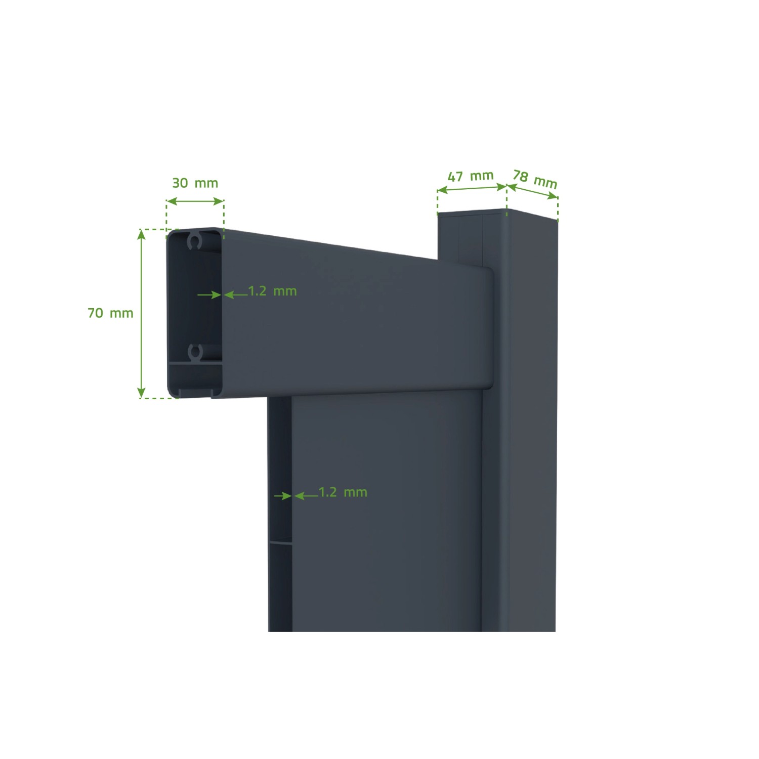 Detailansicht Casanoov Drehtor Aluminium, Maße und Materialstärke.