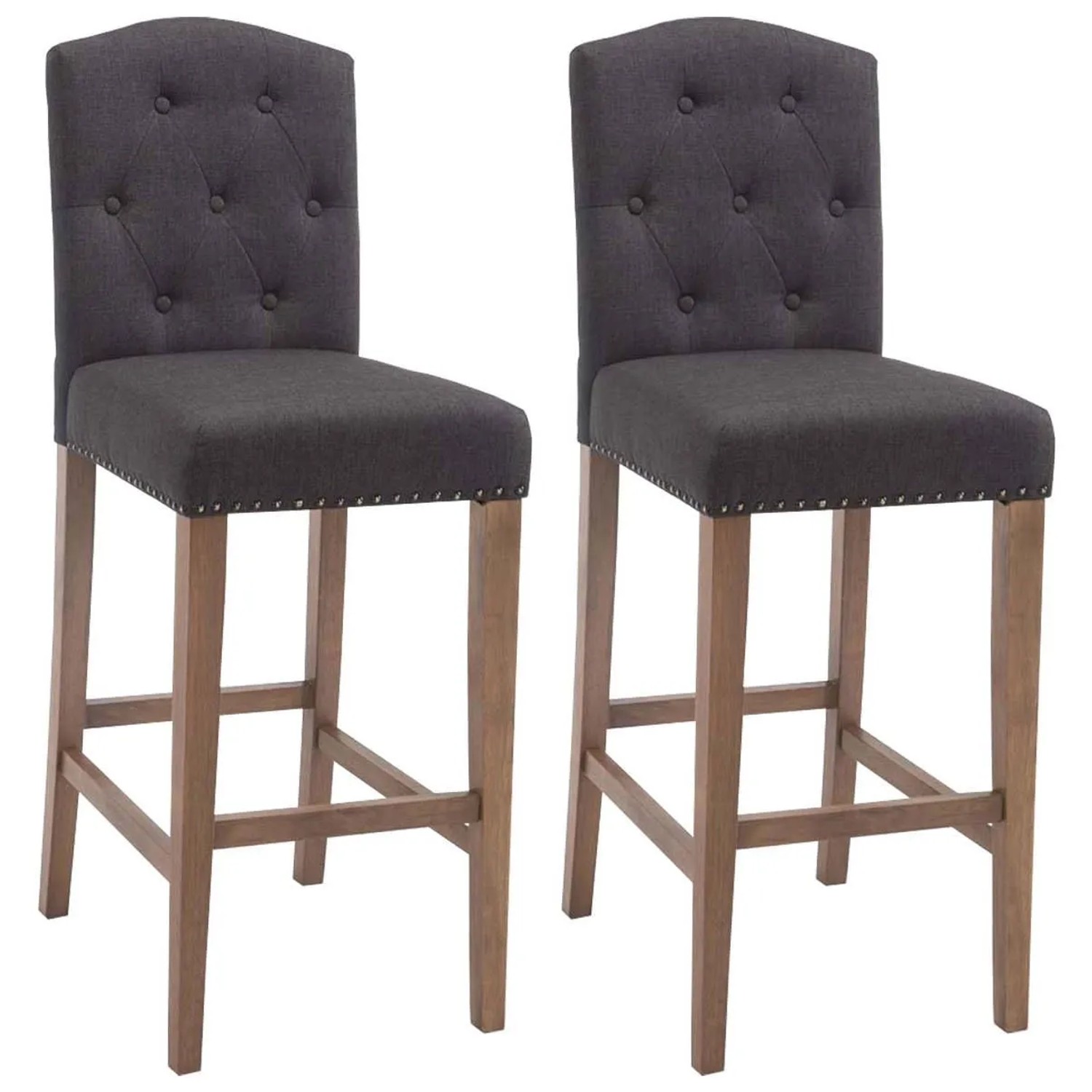 DELUKE 2er Set Barhocker LIKEL Stoff Dunkelgrau 42x57x113cm Braun Barstuhl Mit Lehne Tresenhocker Tresenstuhl