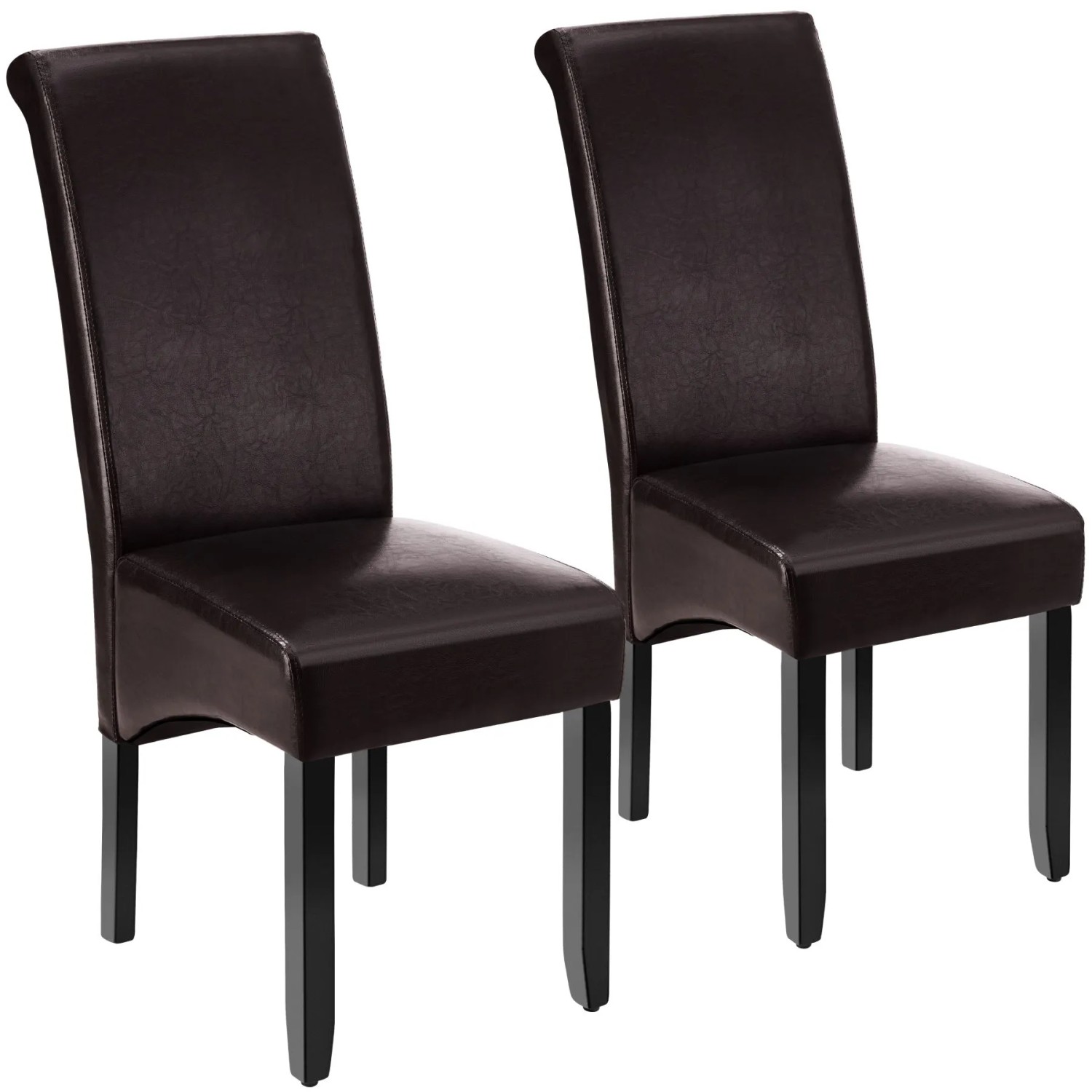 Tectake Esszimmerstuhl  Gepolstert Mit Kunstlederbezug Hohe Rückenlehne 2Er Set 45 x 44 x 106 cm Braun