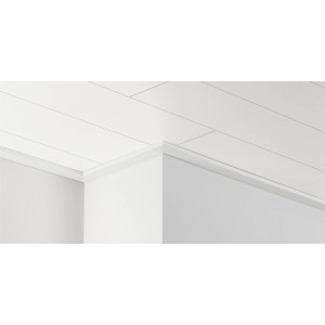 Parador Dekordeckenleiste DAL 3, weiß seidenmatt, montiert an Decke und Wand.