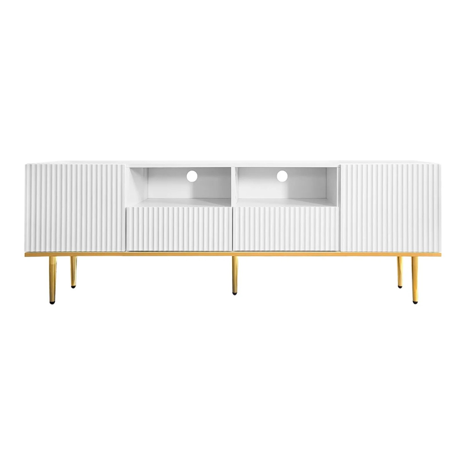 PXloue TV Schrank Weiß mit Goldenen Füßen und Verzierungen 165 x 36 x 55 cm
