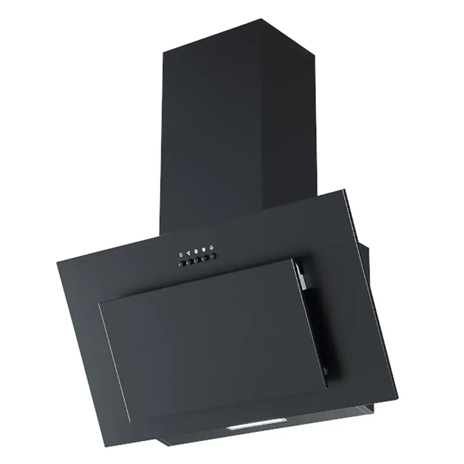 Schwarze Schräghaube der OPTIFIT Faro220 Küchenzeile, Frontansicht.