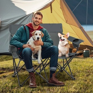Costway Campingstuhl für 2 Personen mit Getränkehaltern 300 kg Grau