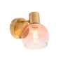 Art Deco Strahler Gold mit rosa Glas. Wandleuchte mit runder goldener Halterung und rosafarbenem Glasschirm.