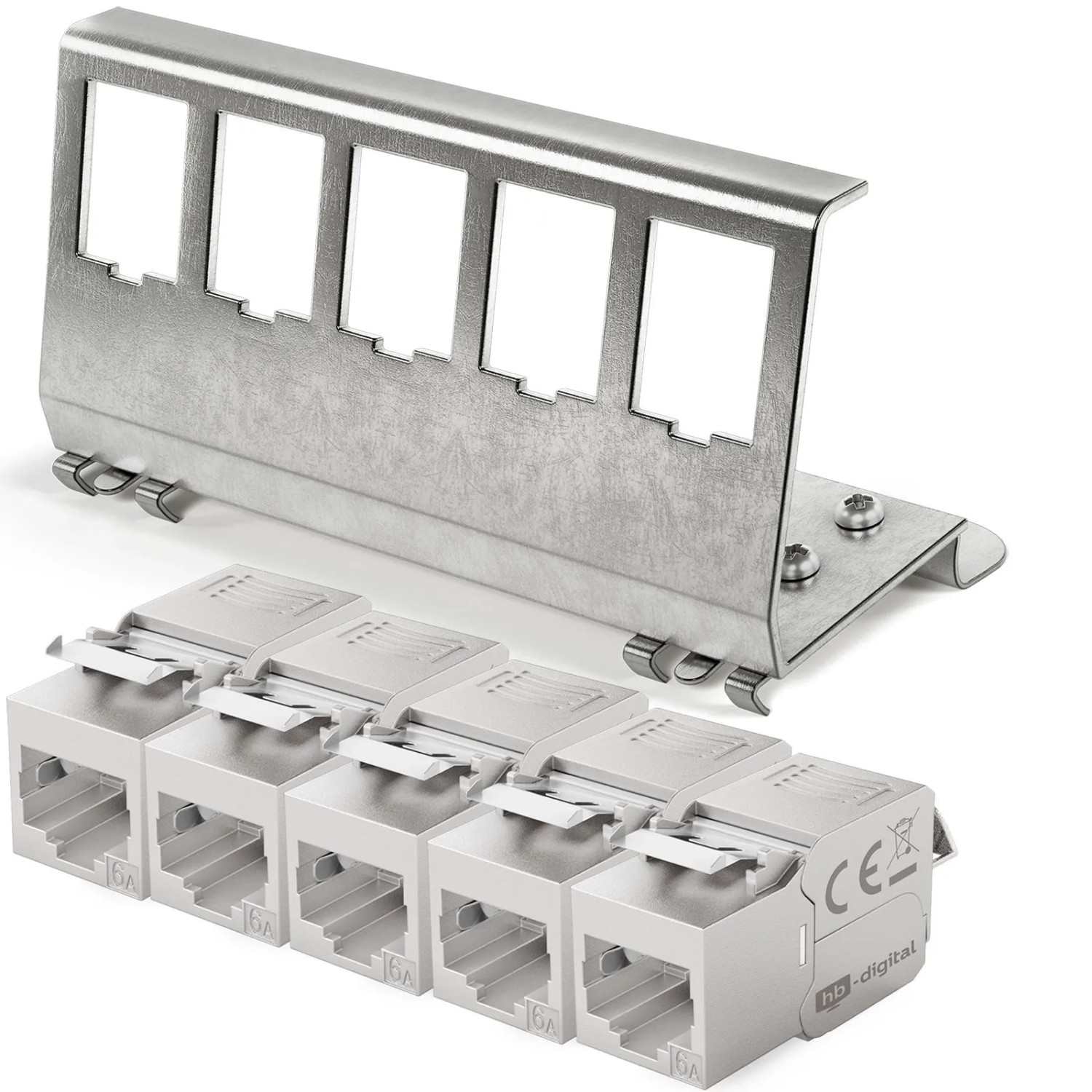 hb-digital Hutschienenadapter 5 Port  mit CAT 6a Keystone Modul RJ45