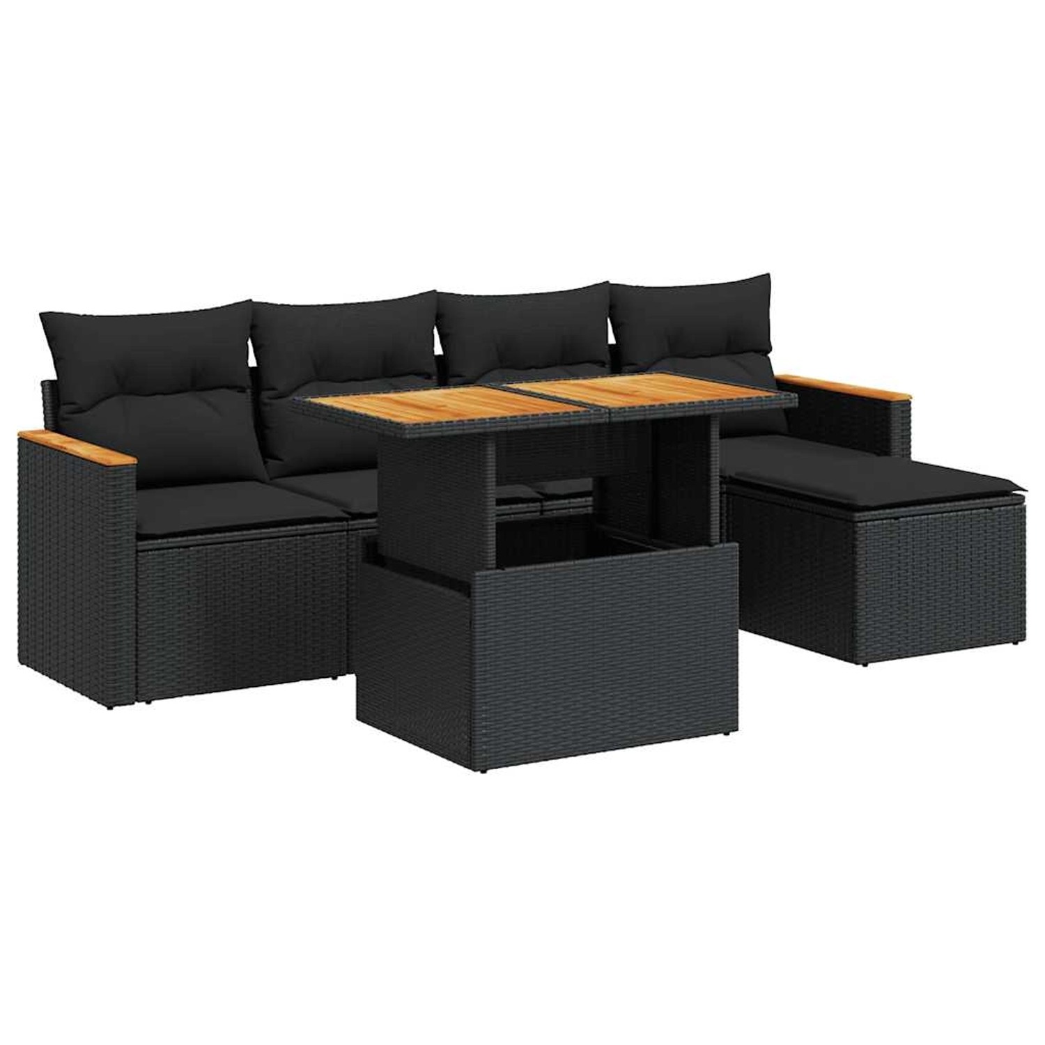 vidaXL 6-Tlg Garten-Sofagarnitur mit Kissen Schwarz Poly Rattan 3327471 günstig online kaufen