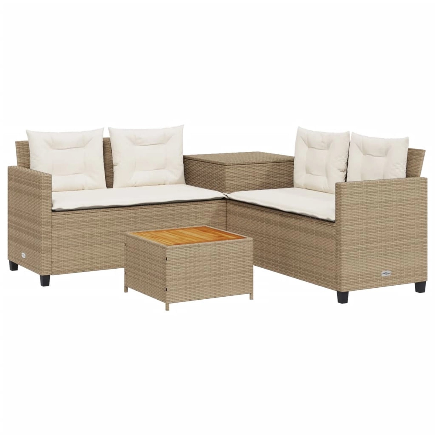 vidaXL Gartensofa in L-Form mit Tisch und Kissen Beige Poly Rattan Modell 2 günstig online kaufen