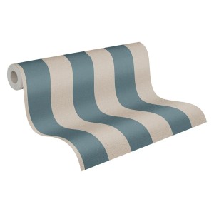 Bricoflor Streifentapete in Blau und Beige, maritime Vliestapete für Wohn- und Esszimmer.
