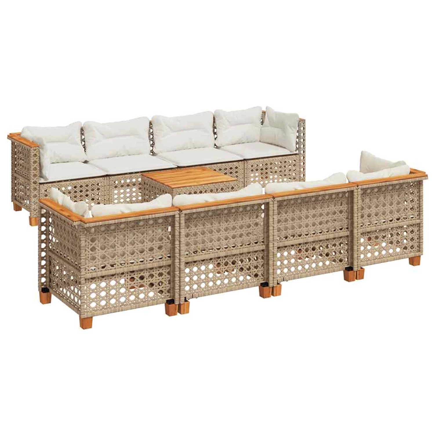 vidaXL 9-Tlg Garten-Sofagarnitur mit Kissen Beige Poly Rattan 3261772 günstig online kaufen
