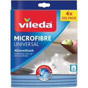 Vileda Mikrofaser Allzwecktücher, 4er-Pack. Universell einsetzbar für streifenfreien Glanz.