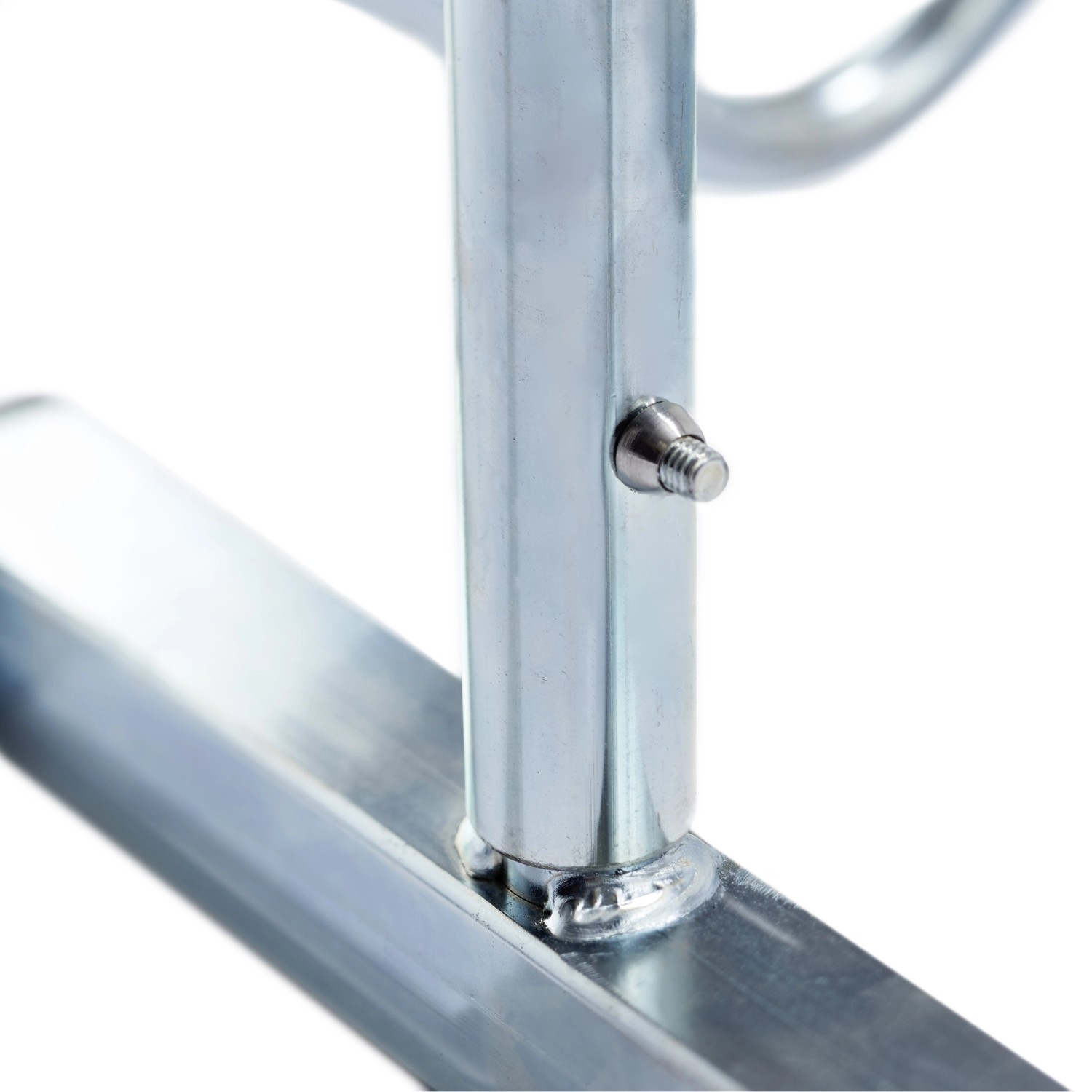 Detailaufnahme: Mottez Fahrradständer Basismodell, 2 Stellplätze, silbernes Metall, Schraubverbindung.