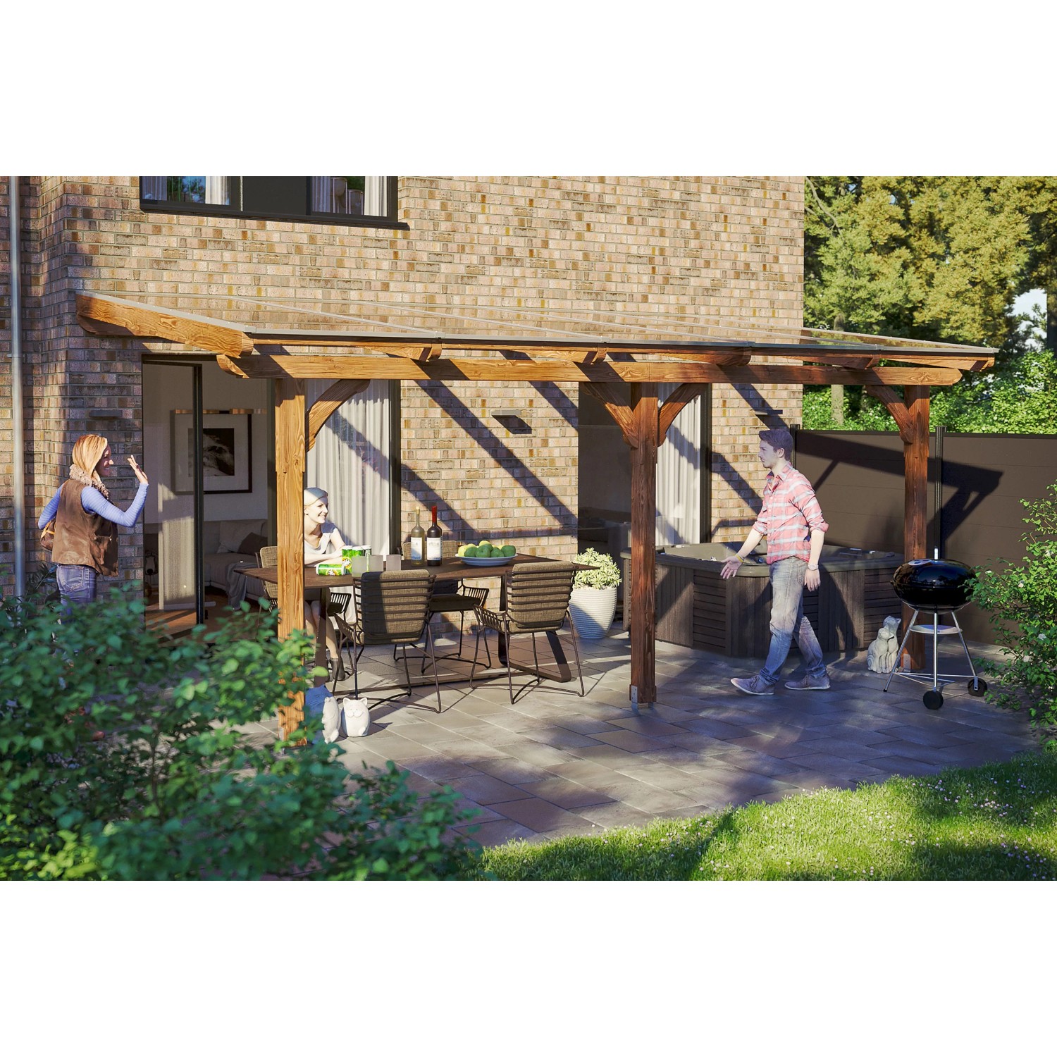 Skan Holz Terrassenüberdachung Rimini 541 x 350 cm Douglasie Nussbaum