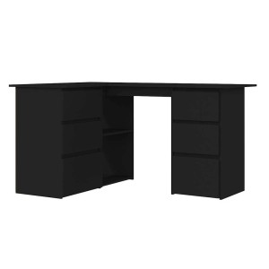 Schwarzer vidaXL Eckschreibtisch (145x100x76 cm) mit Schubladen und Regalen.