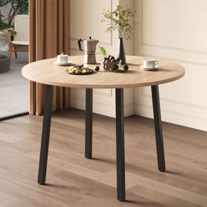 Runder klappbarer Esstisch in Eiche-Optik mit schwarzen Beinen, 100x100cm, für 2-4 Personen, platzsparend.