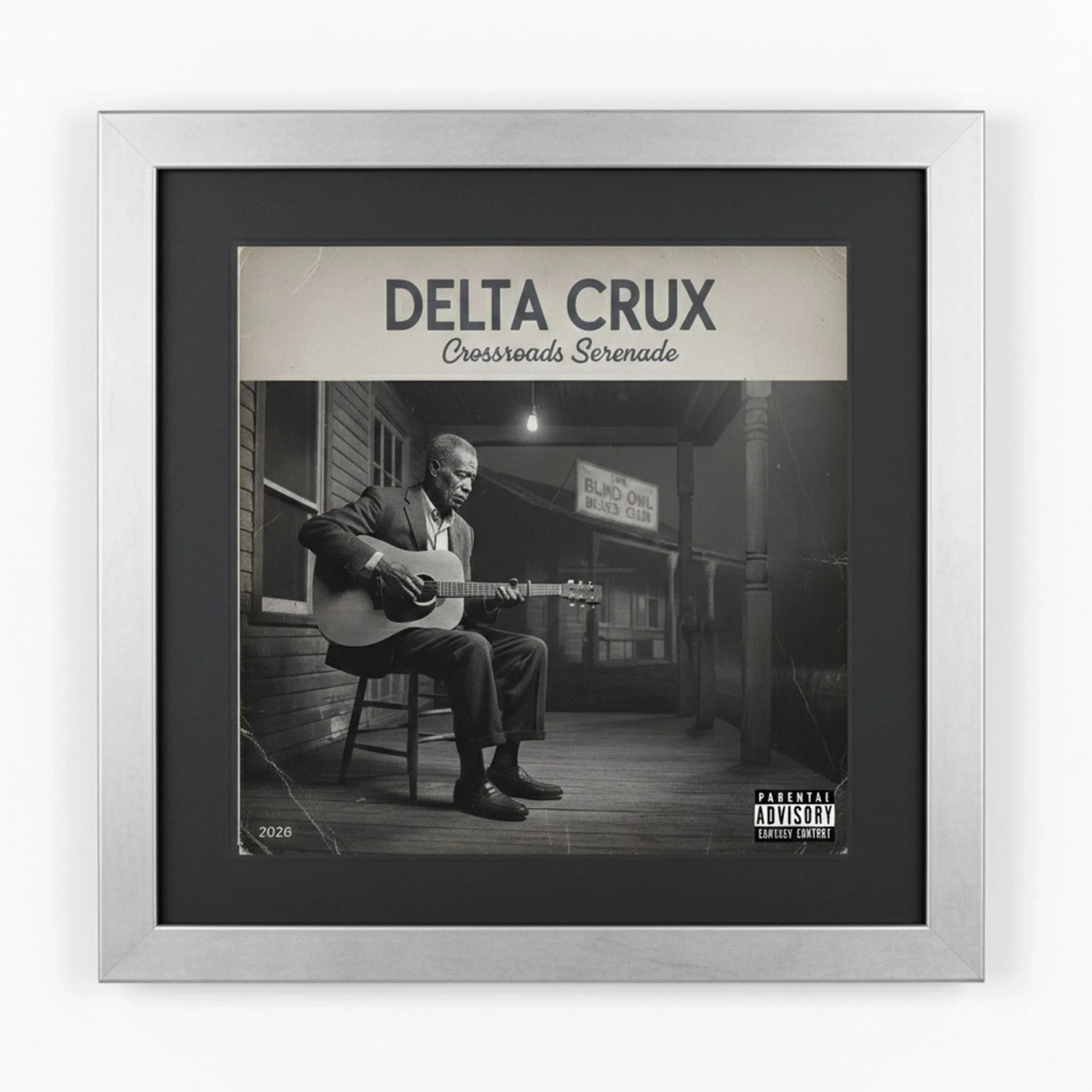 K-Möbel Schallplatten Rahmen Silber 40x40cm mit Schwarzem Passepartout für das Cover