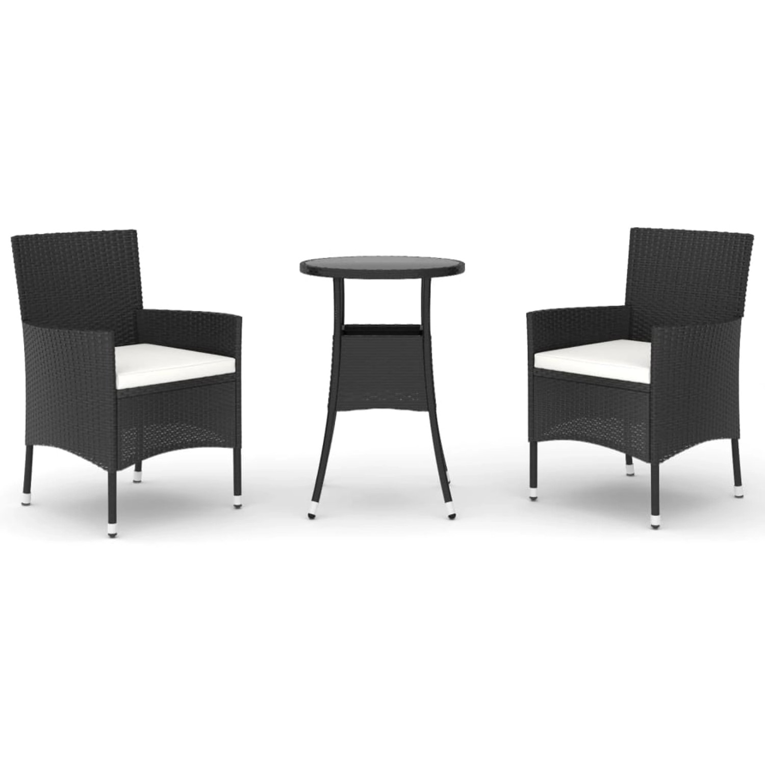 vidaXL 3-Tlg Garten-Bistro-Set mit Kissen Schwarz Poly Rattan 3187414