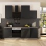 Flex-Well Exclusiv Küche Capri, 220 cm, Schwarz Matt/Eiche, mit E-Geräten und Spüle.