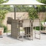 Graues 5-tlg. Gartenbar-Set aus Polyrattan mit Akazienholz-Tisch für Terrasse und Garten.