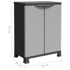 Grauer Kunststoffschrank (68x39x92 cm) im Rattan-Design für Büro oder Garage.