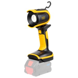 LED's Work Akku-Arbeitsleuchte, 18V, gelb/schwarz, mit Haken und schwenkbarem Kopf.