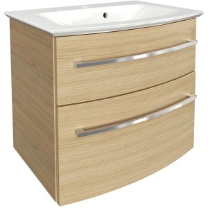 Fackelmann Badmöbel-Set B.Style, 2-teilig, Sandeiche mit Waschbecken aus Gussmarmor.