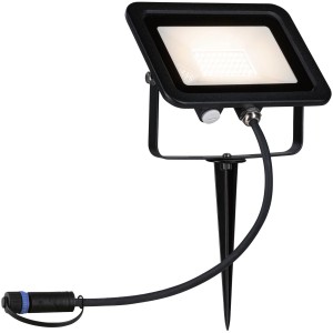 Schwarzer Paulmann Outdoor LED Fluter mit Erdspieß, 5W, warmweißes Licht für Außenbeleuchtungssysteme.