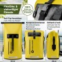 Gelber SCANDIC NATURE Pioneer 35L Roll Top Rucksack, wasserdicht, mit Kompressionsriemen. Zeigt verschiedene Größen.