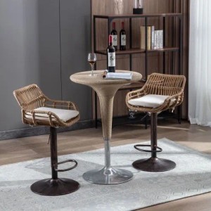 PXloue Barhocker 2er Set Höhenverstellbar mit Fußstütze und 360° Drehfunktion  Barstuhl mit Metallgestell und Rattan Rückenlehne