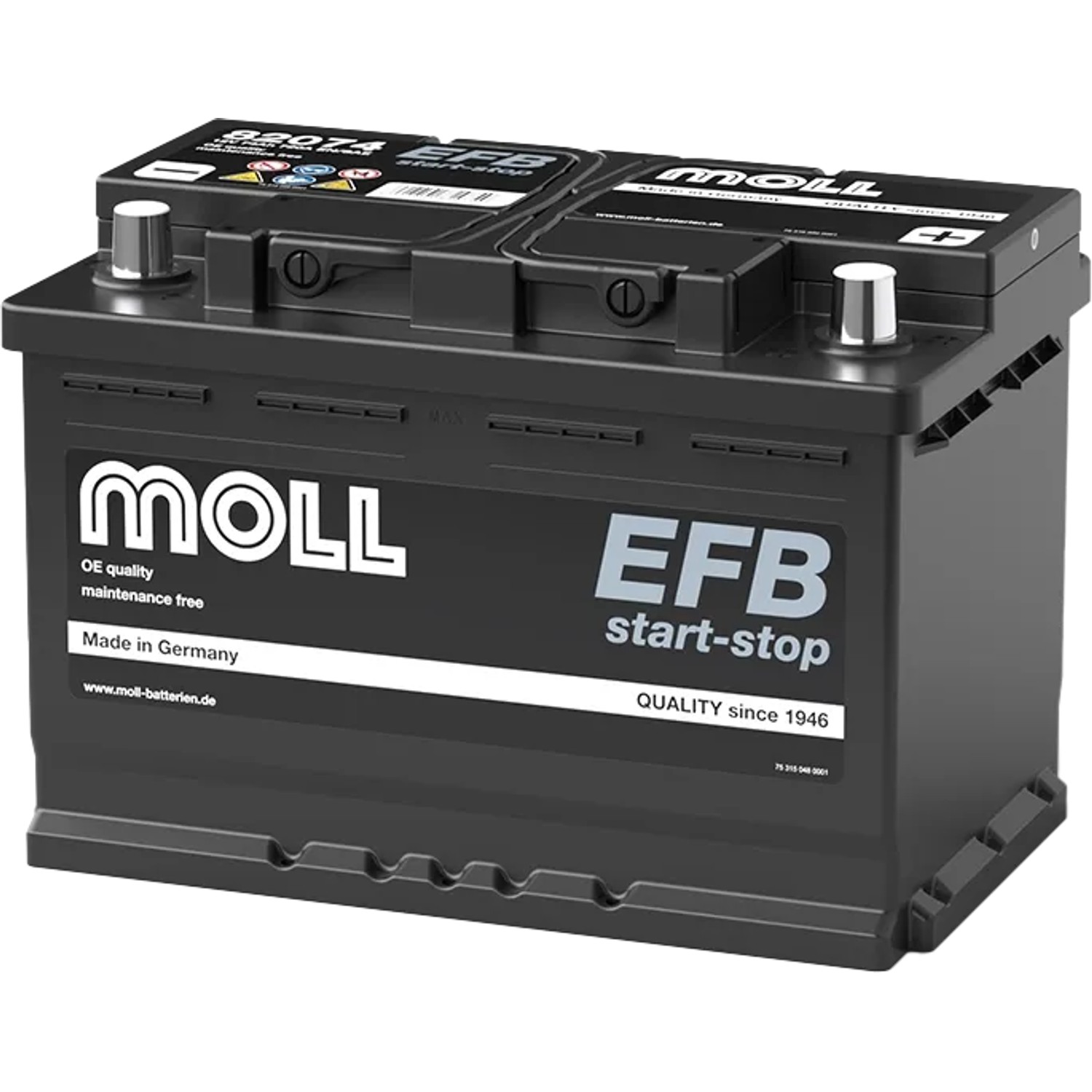 MOLL Batterien 82074 12V 74Ah 720A EFB Start-Stop Starterbatterie Made in Germany