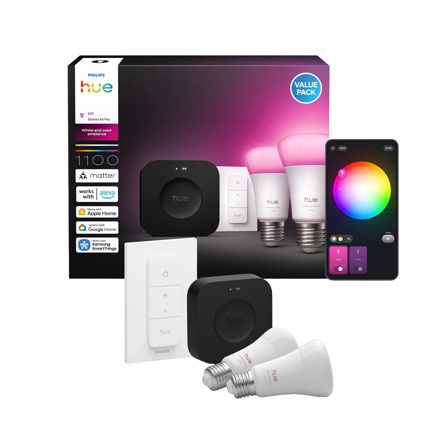 Philips Hue Leuchtmittel E27 1100 lm 2er Set