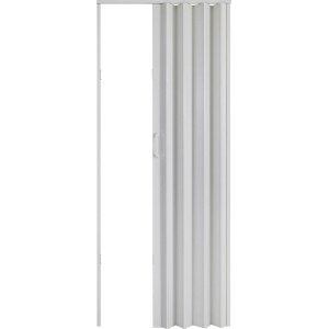 Weiße Falttür (82x203 cm) in Esche-Optik, platzsparend und einfach zu montieren.