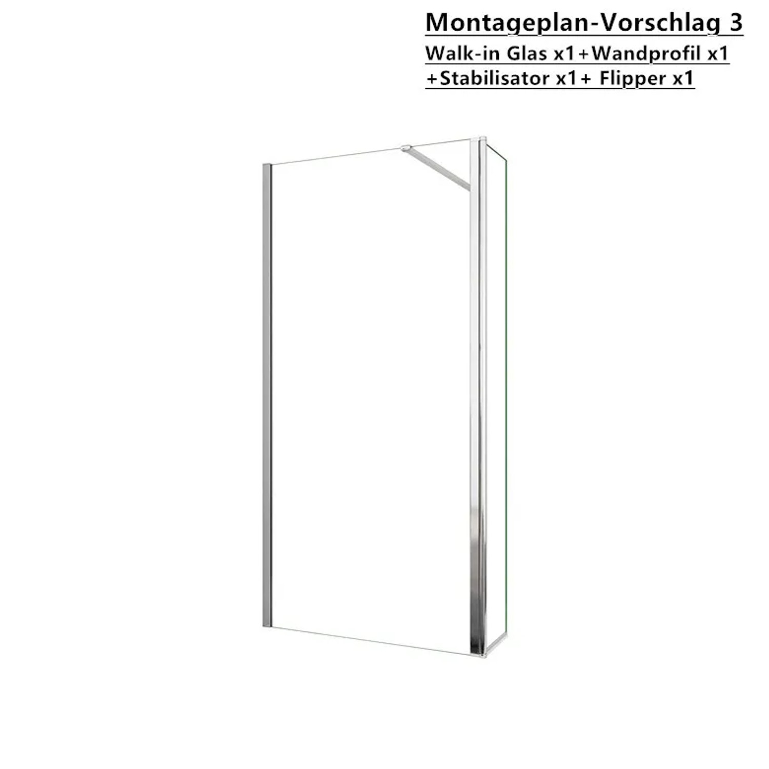 Duschparadies Walk-In Dusche, 57.7x200cm, Klarglas mit Stabilisator und Wandprofil.