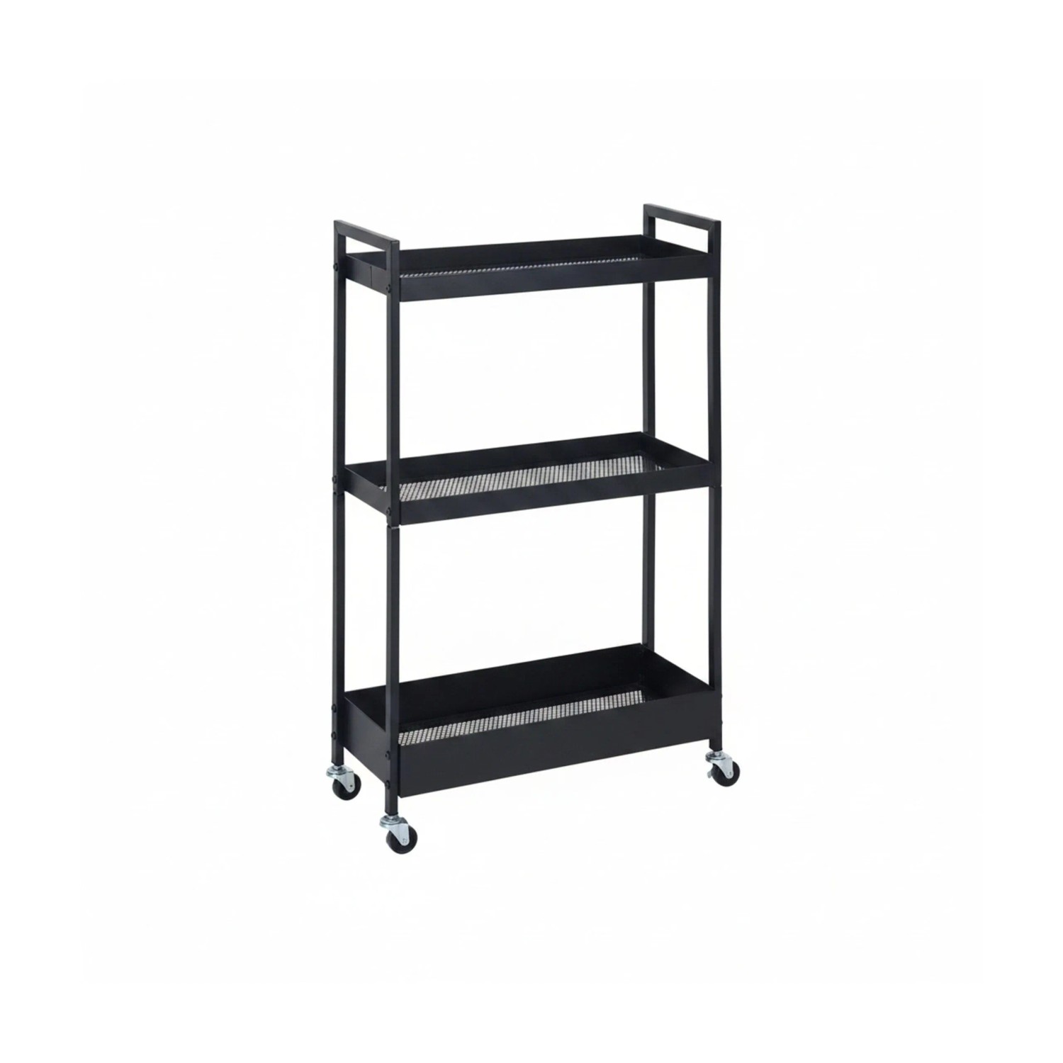 Relaxdays Nischenwagen Stahl Schwarz mit 3 Ebenen und Rollen 82,5 cm x 23 cm x 60 cm
