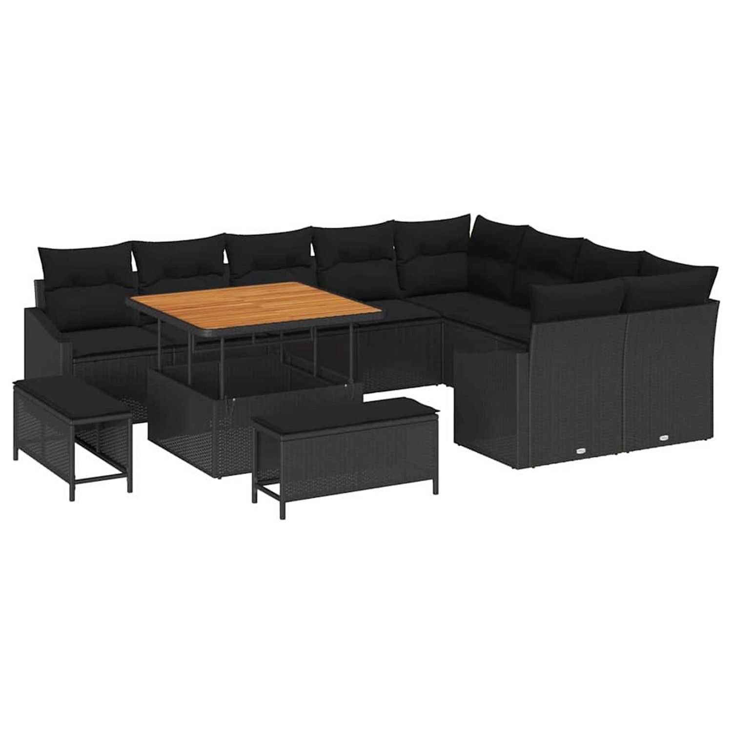 vidaXL 12-Teiliges Garten Sofa Set mit Kissen Schwarz Poly Rattan Akazie 33 günstig online kaufen